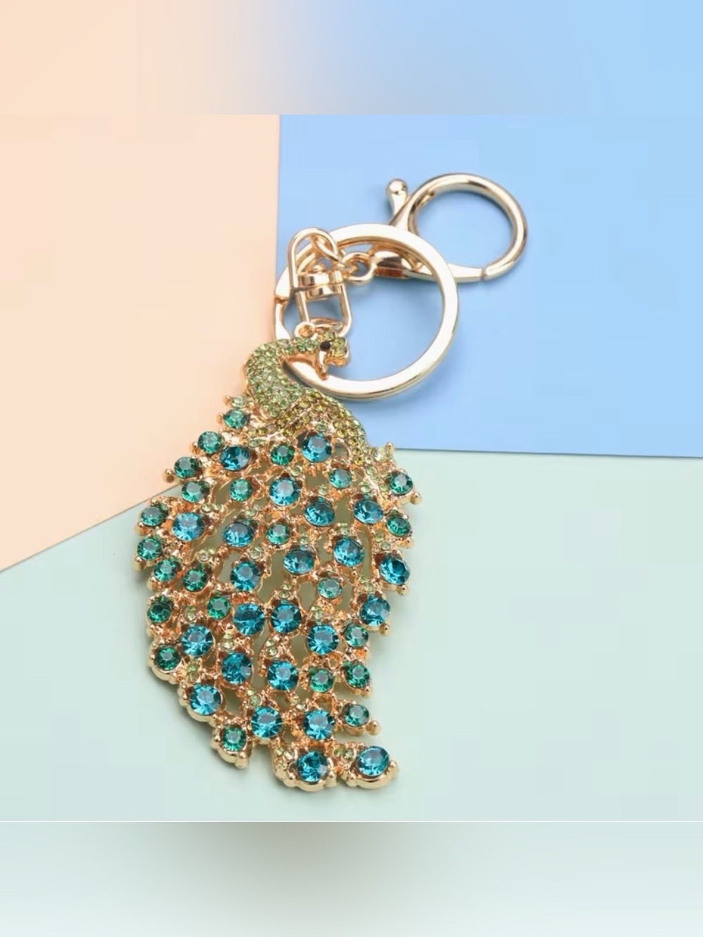Peacock Bag Charm Keychain with Key Ring for Purse Handbag